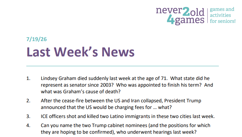 Are you keeping up with the news? Find out in our Last Week's News Quiz.
