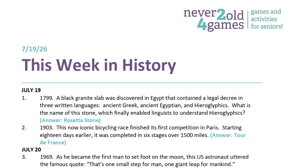 Do you remember? This weekly quiz looks asks about one to two historical events for each day of the coming week.